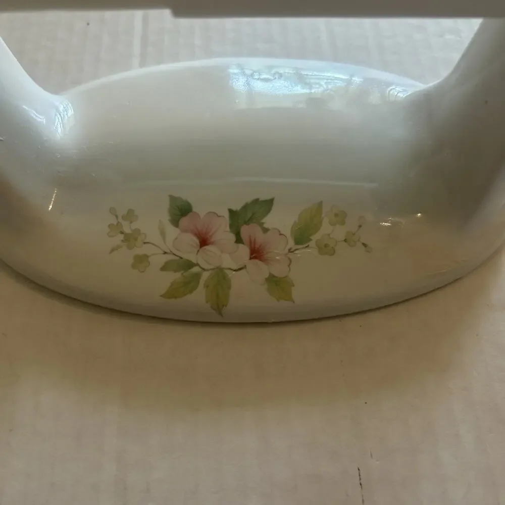Vtg Lenape Pink Blossom Flowers White Ceramic TOILET PAPER HOLDER Shabby Chic